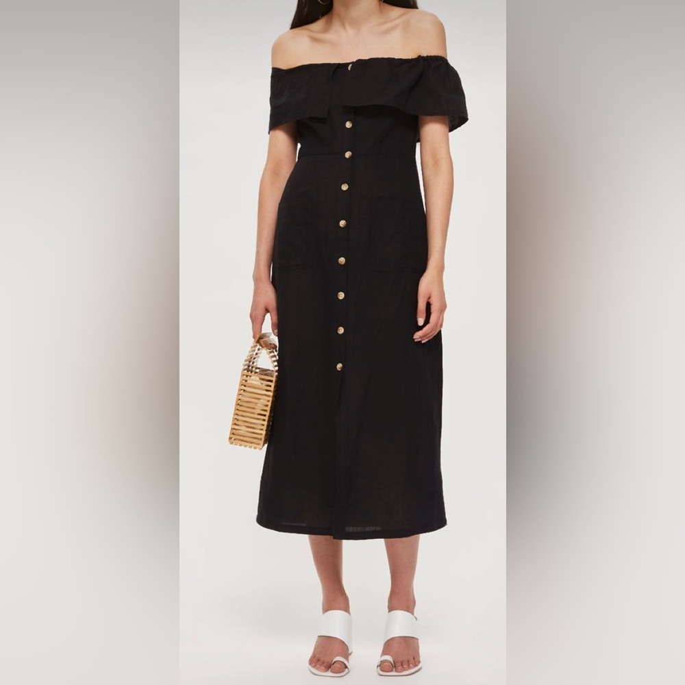 Topshop Black Off The Shoulder Midi Dress